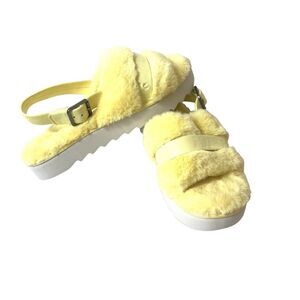 Koolaburra UGG Furry Sling Back Womens Sz 11 Slipper Sandals Yellow Faux Fur New
